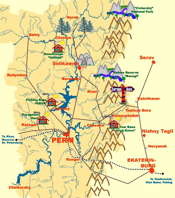 Oeral kaart, plattegrond provicies Perm en Ekaterinburg