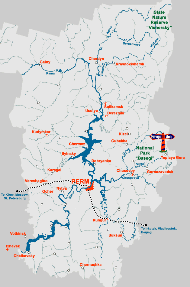 Les montagnes de l'Oural d'ouest - carte de la rgion de Perm